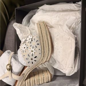 Kurt Geiger Cream Floral Wedge Sandals